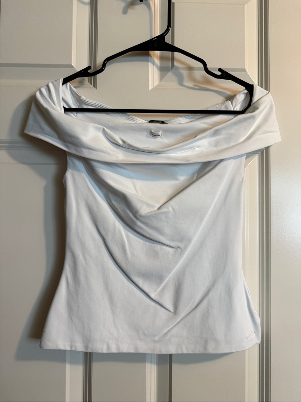 Aritzia White Off-the-Shoulder Draped Crop Top